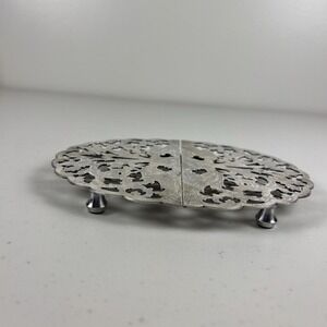 Lunt Vintage Expandable Silverplated Trivet by  M-20 Hot Plate Insulated Feet